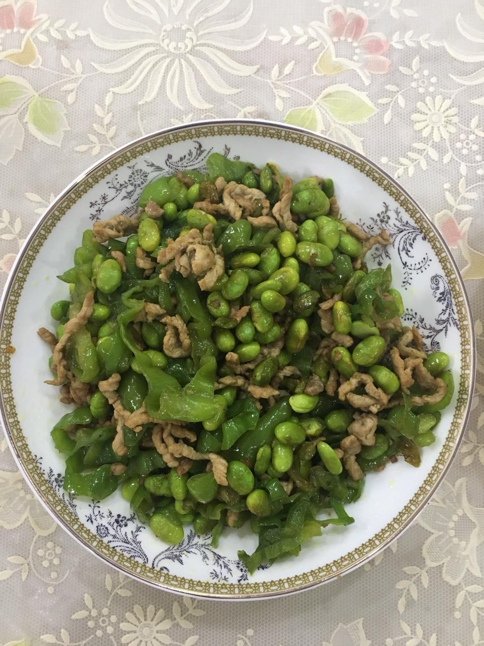 青椒毛豆炒肉丝