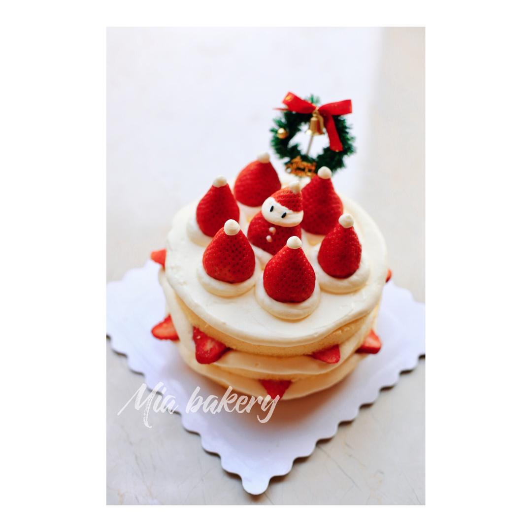 圣诞草莓雪人 红丝绒戚风裸蛋糕