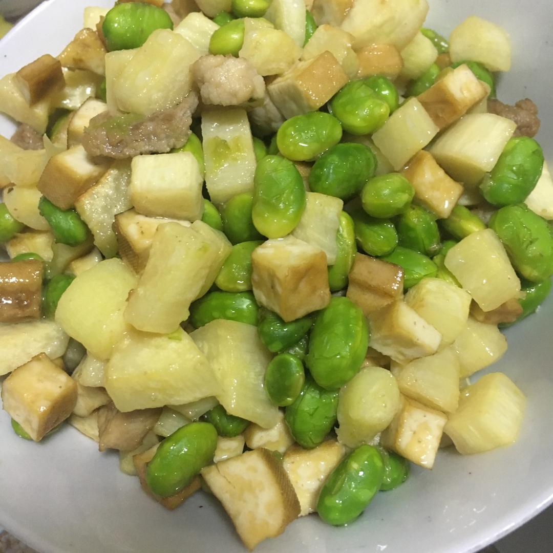 茭白香干肉丁炒毛豆