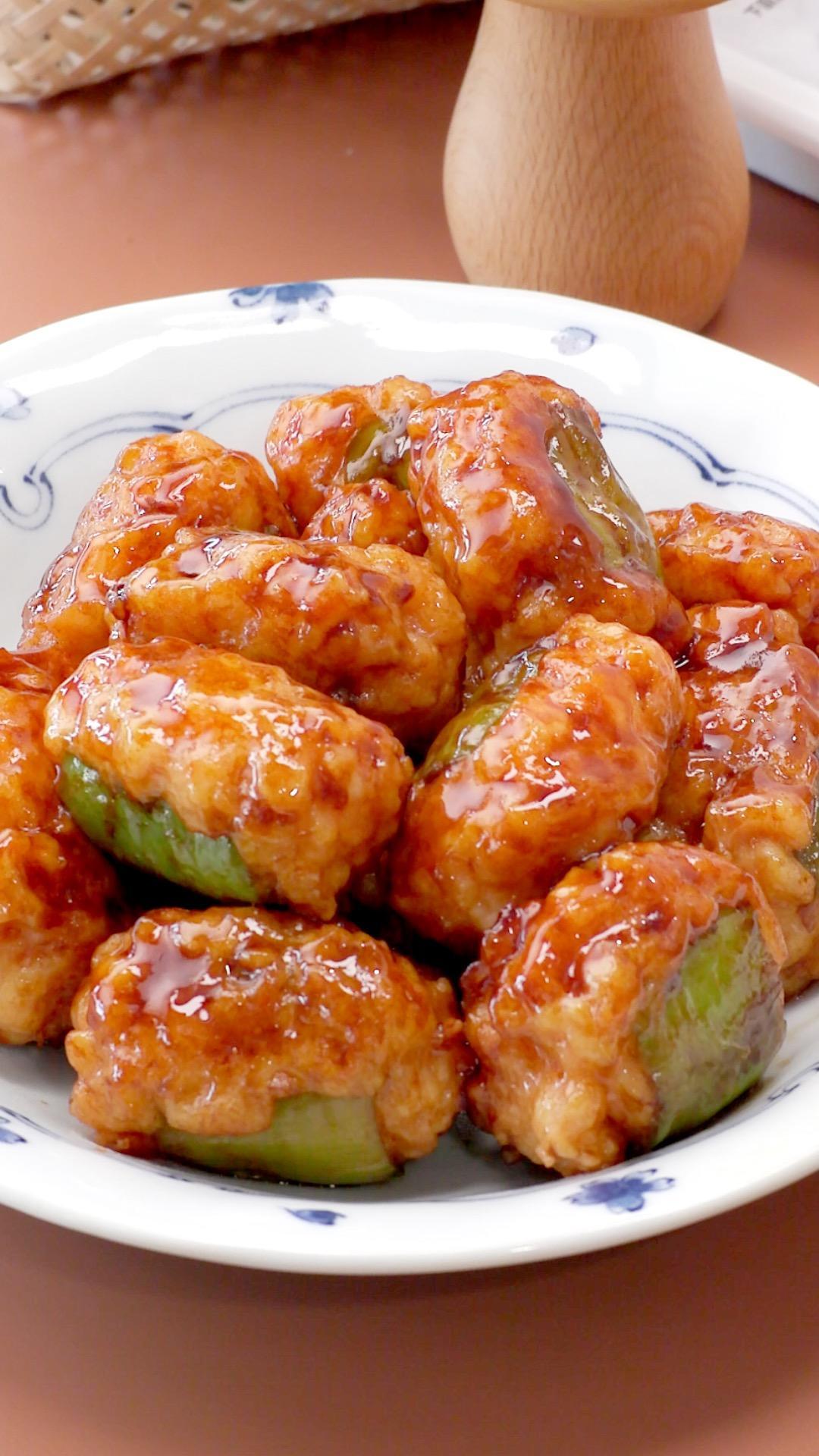 青椒酿虾滑的做法