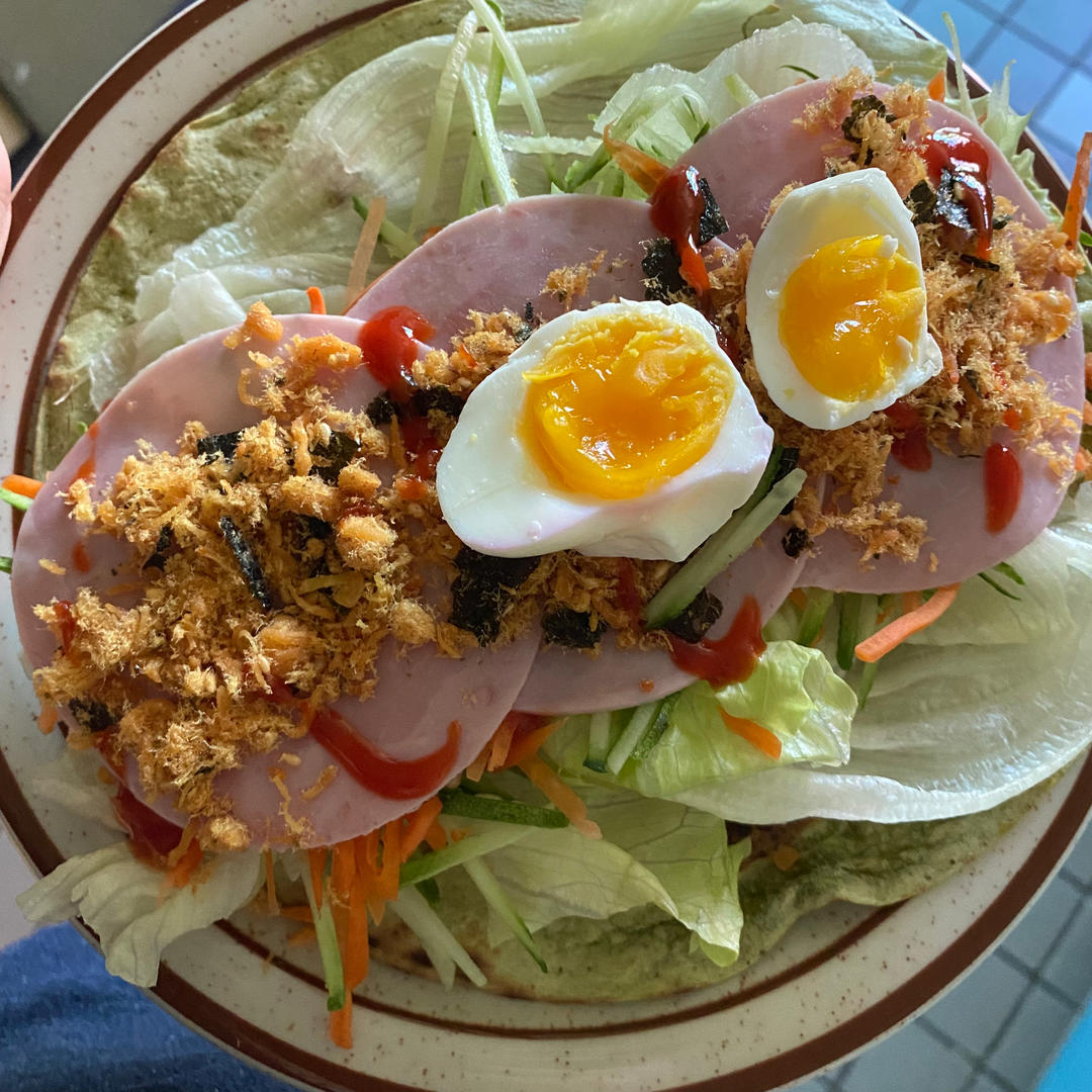 （我的减脂早餐49💕）黑全麦肉松卷饼