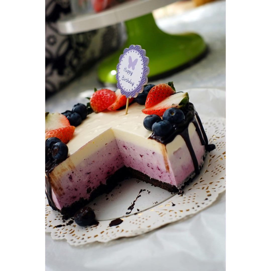 渐变蓝莓冻芝士蛋糕（免烤）