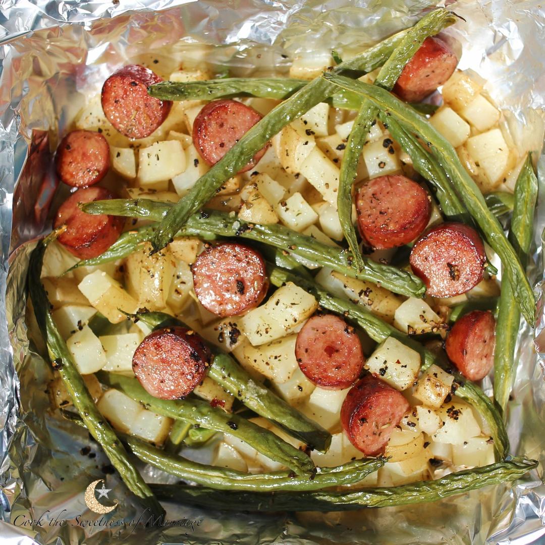 土豆豆角烤香肠