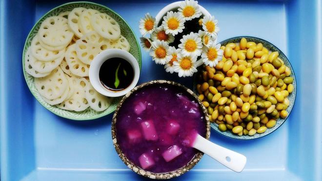 夏日清亮小套餐丨五香大豆、紫薯水晶羹、生蘸藕片 · 圆满素的做法