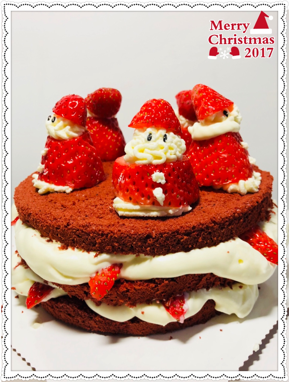 圣诞草莓雪人 红丝绒戚风裸蛋糕