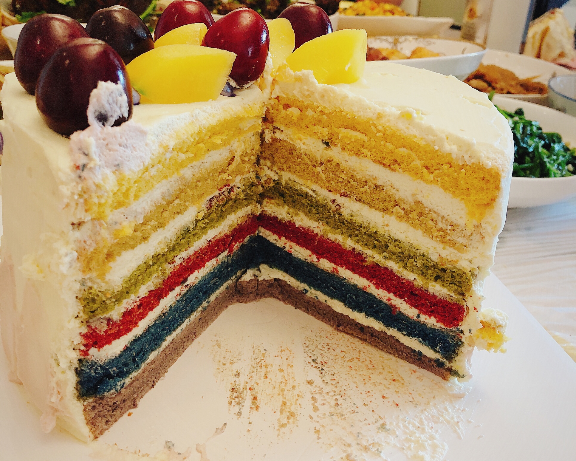彩虹蛋糕（用的果蔬粉，无色素）的做法