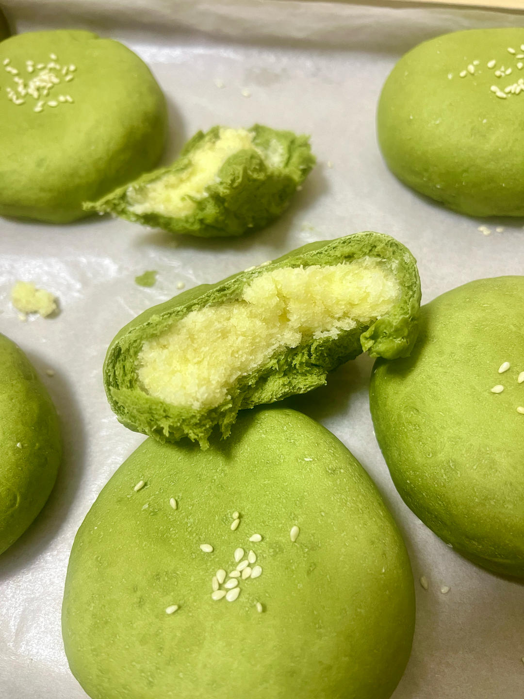 抹茶豆沙小面包（无油脂）