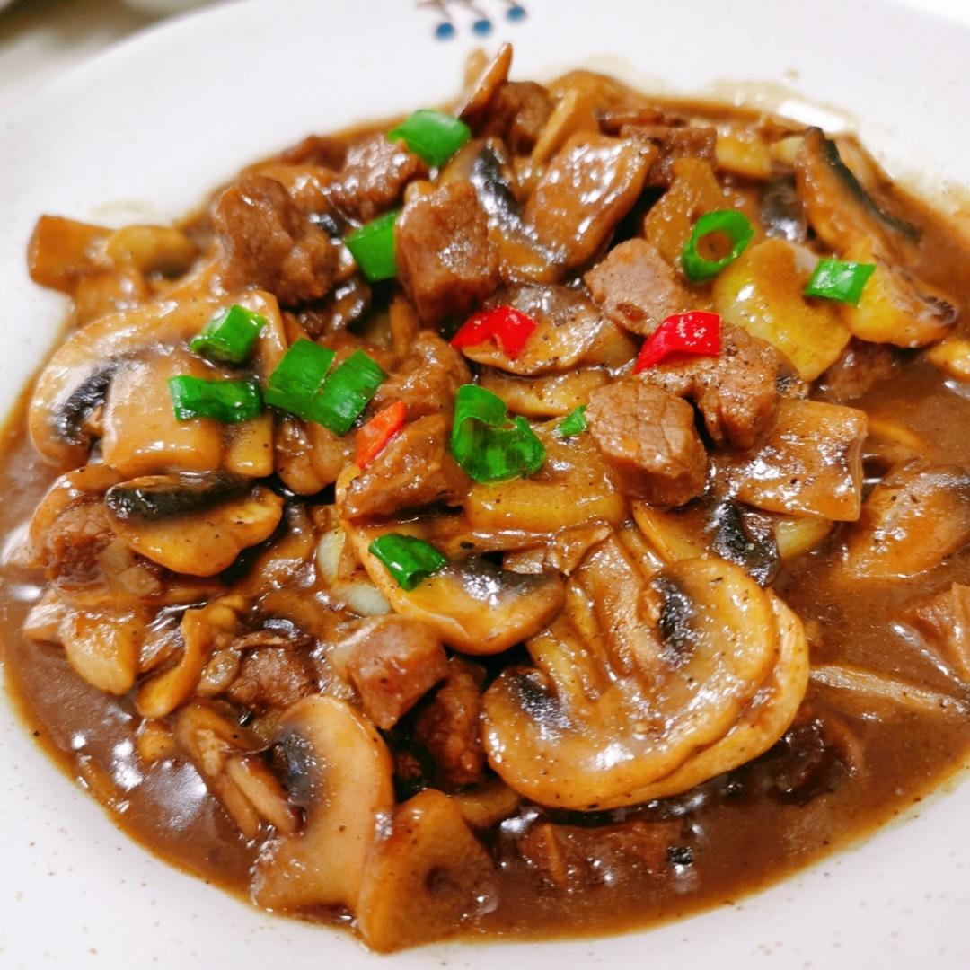 🤤香味浓郁：蒜香口蘑牛肉粒
