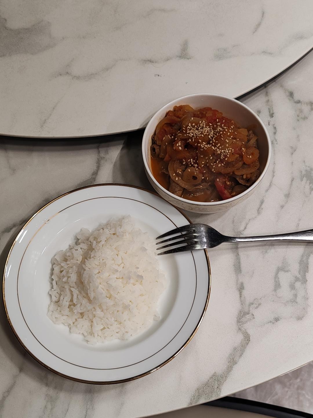 Tomato onion beef rice