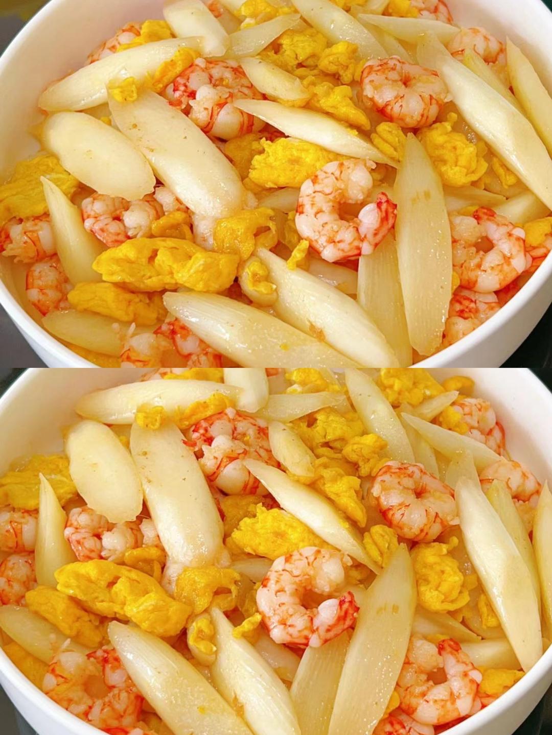 白芦笋划蛋虾仁(樱花虾)的做法