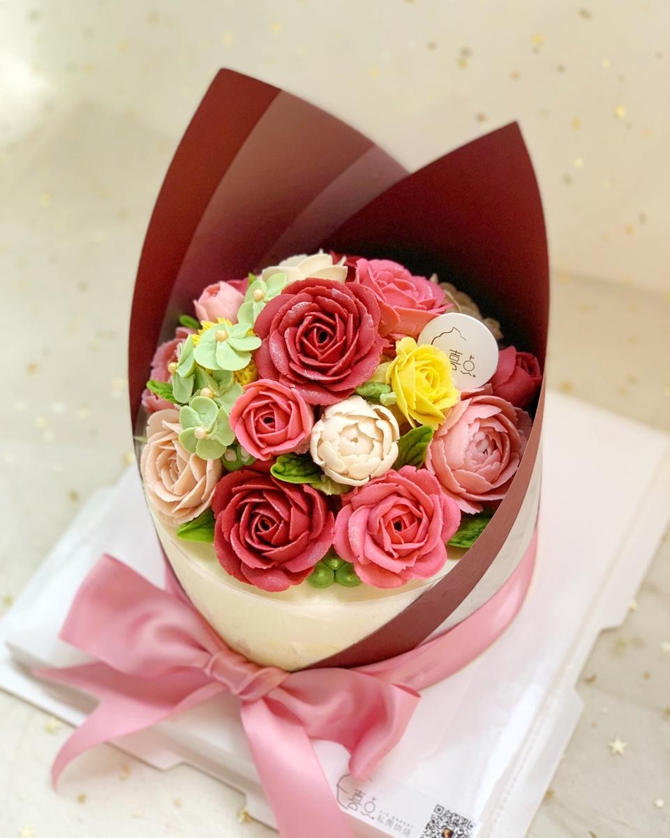 浪漫捧花蛋糕：立体玫瑰&组装&包装