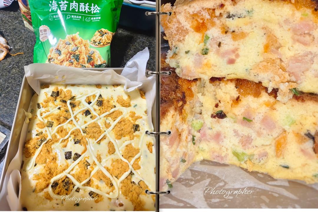 爆浆葱花火腿肉松蛋糕