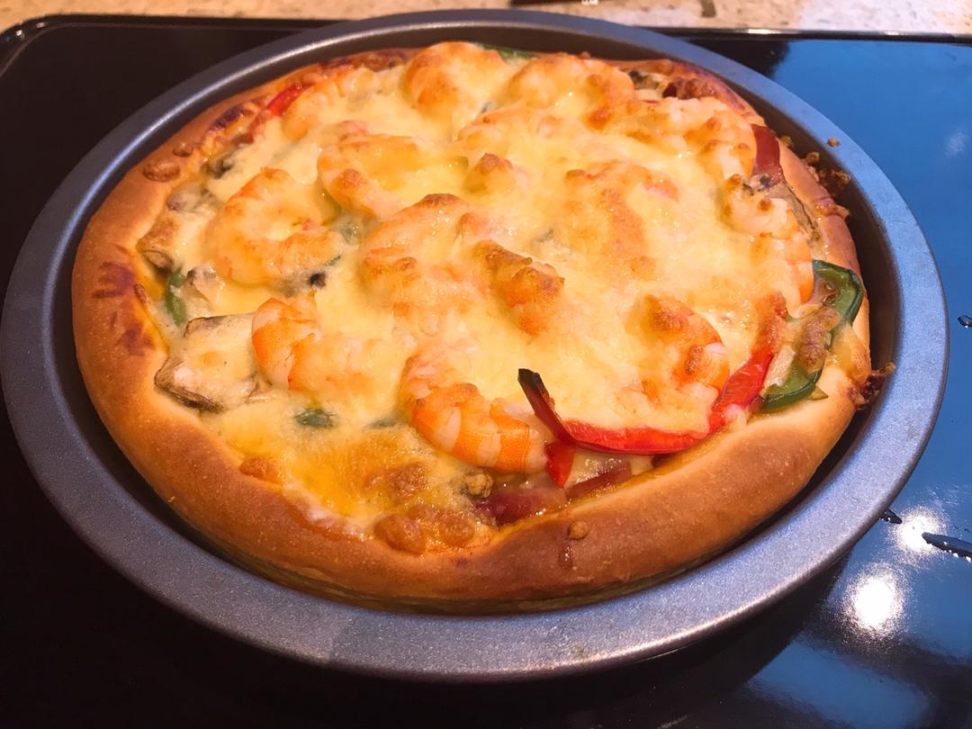 linggaga做的培根鲜虾披萨