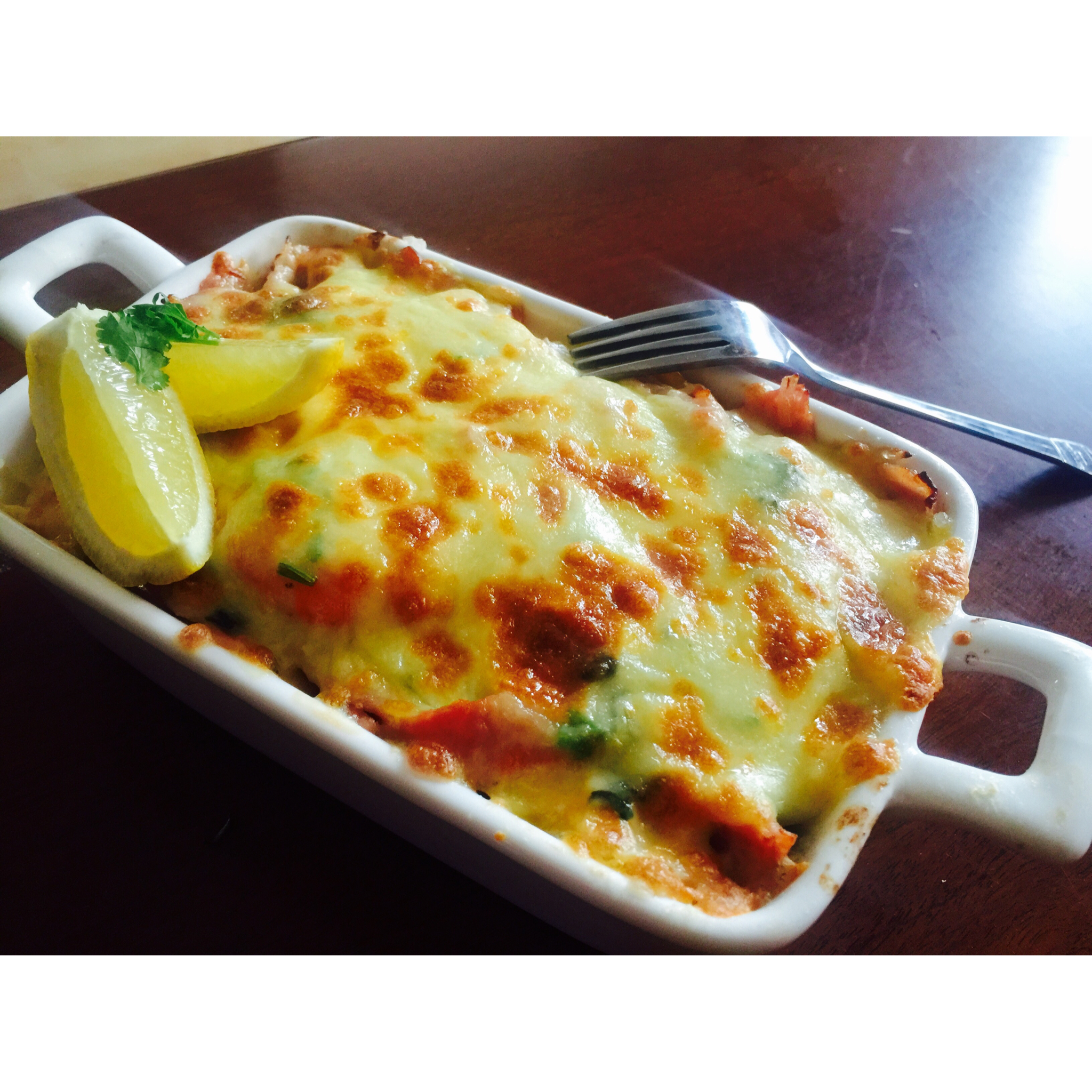 鲜虾培根芝士焗饭