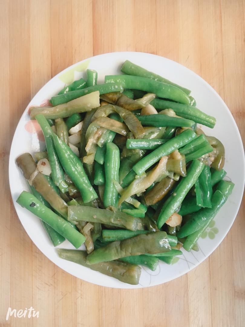 下饭菜茄子炒豆角（少油版）