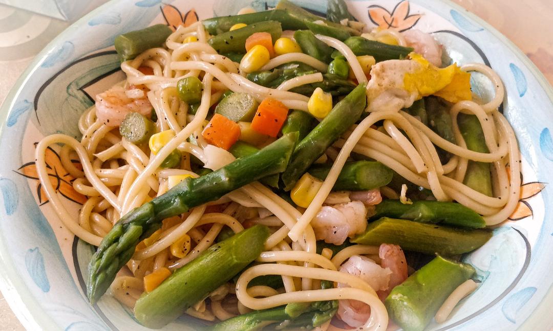 快手做❗️低脂低卡的芦笋鲜虾🦐意面