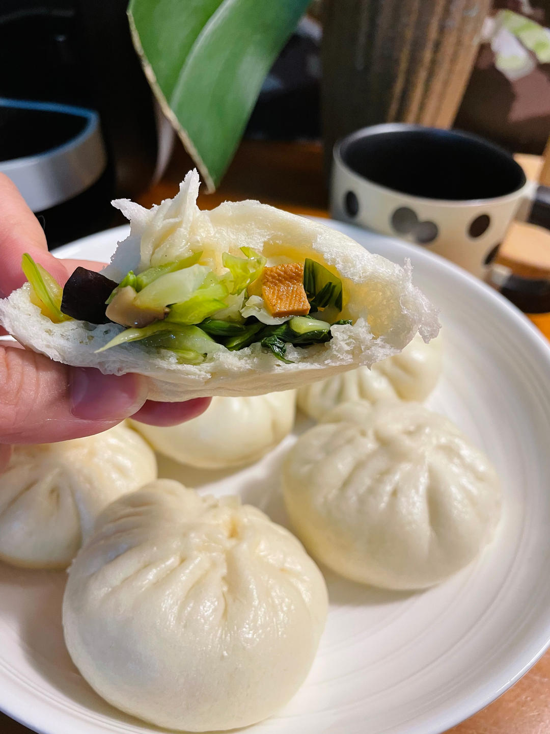 碧绿的香菇菜包子