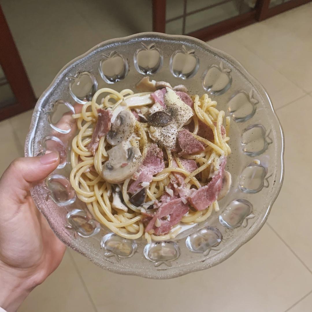 低卡伪白酱奶油培根蘑菇意大利面｜#Healthymeals# 减脂必撸02