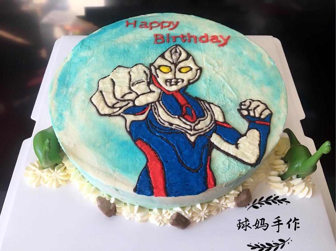 超级无敌美貌简单的刺绣风 奥特曼生日蛋糕