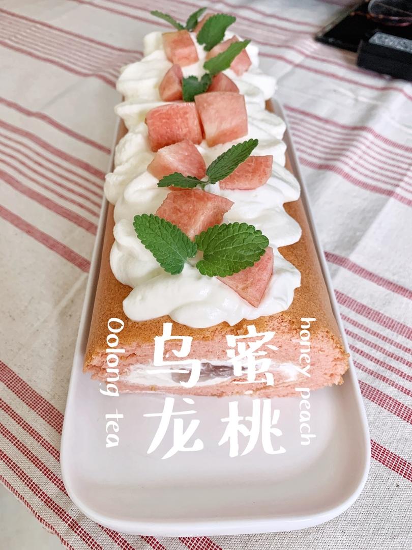 圆圆好圆做的蜜桃奶冻卷粉色桃子蛋糕卷