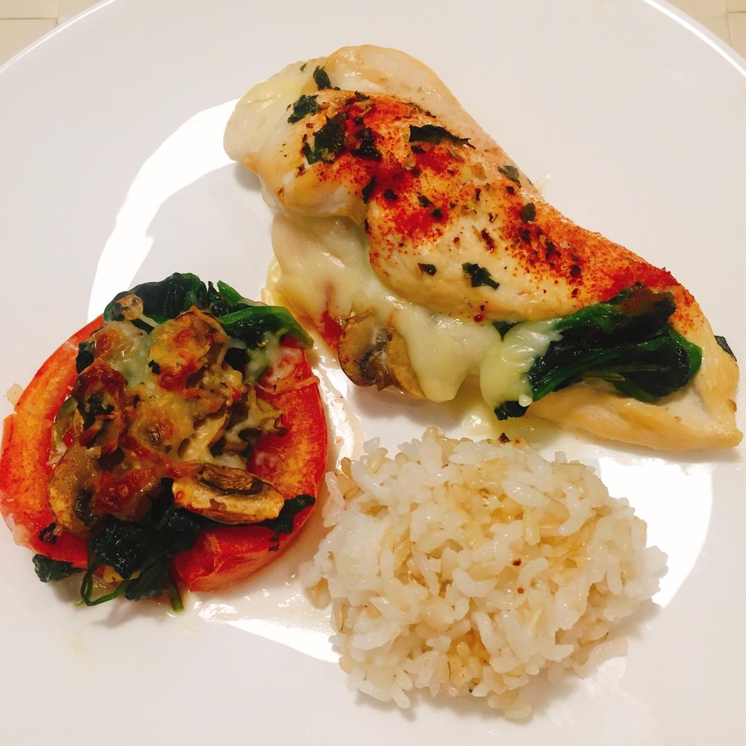【减脂增肌】菠菜奶酪酿馅烤鸡胸 Spinach&cheese stuffed chicken breast