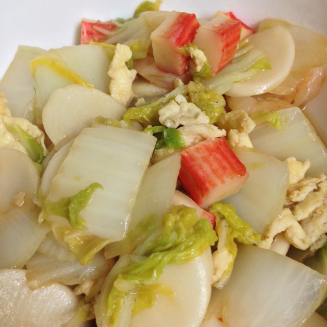 黄芽菜肉丝炒年糕