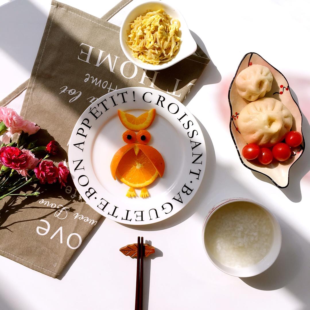 木匠的女儿做的生动的动物造型早餐夜晚的猫头鹰