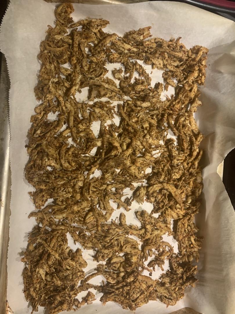减脂期的低脂小零食～无油烤箱版鸡肉丝儿
