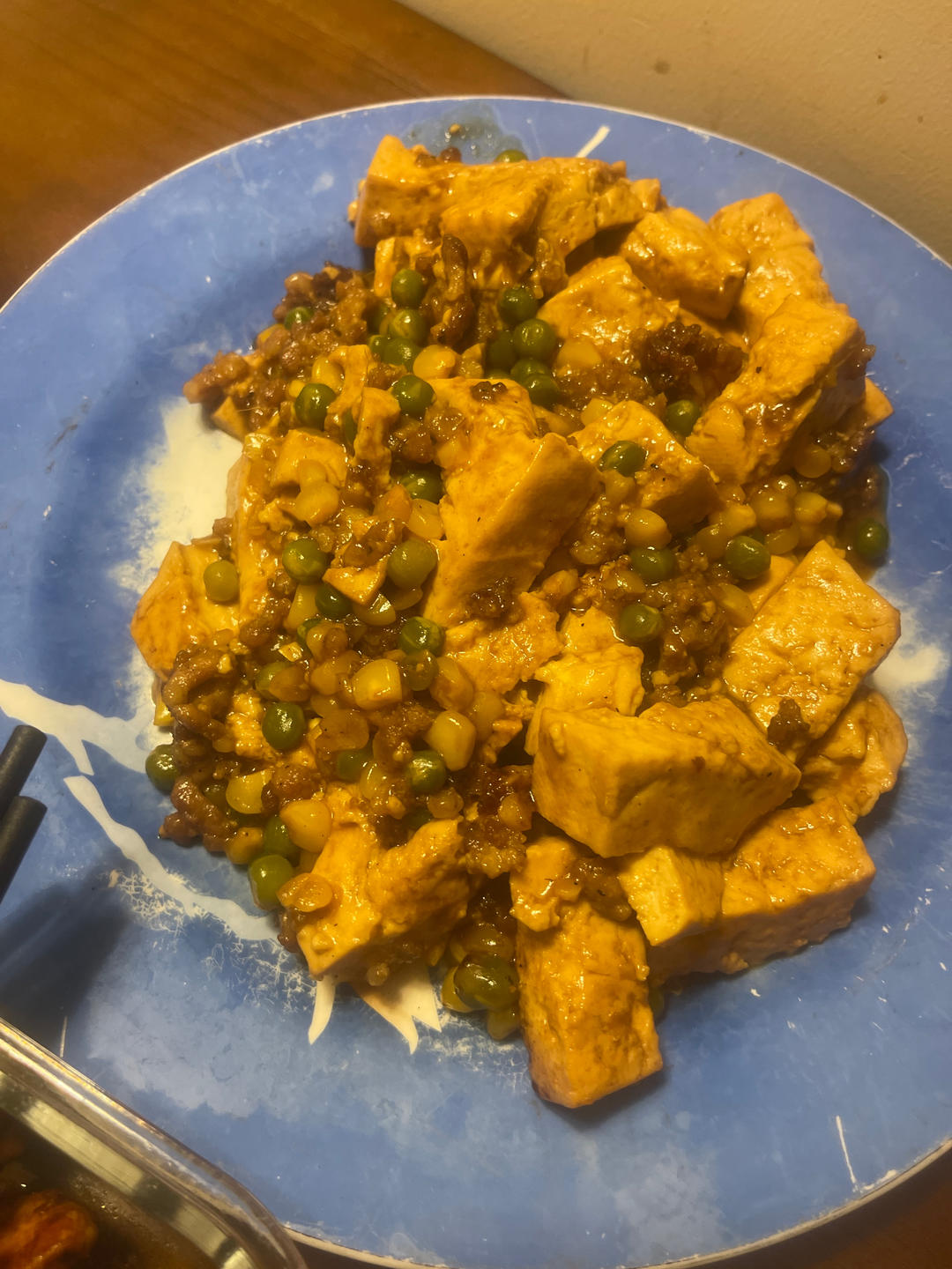 肉末内酯豆腐｜加了豌豆和糯玉米粒营养更丰富