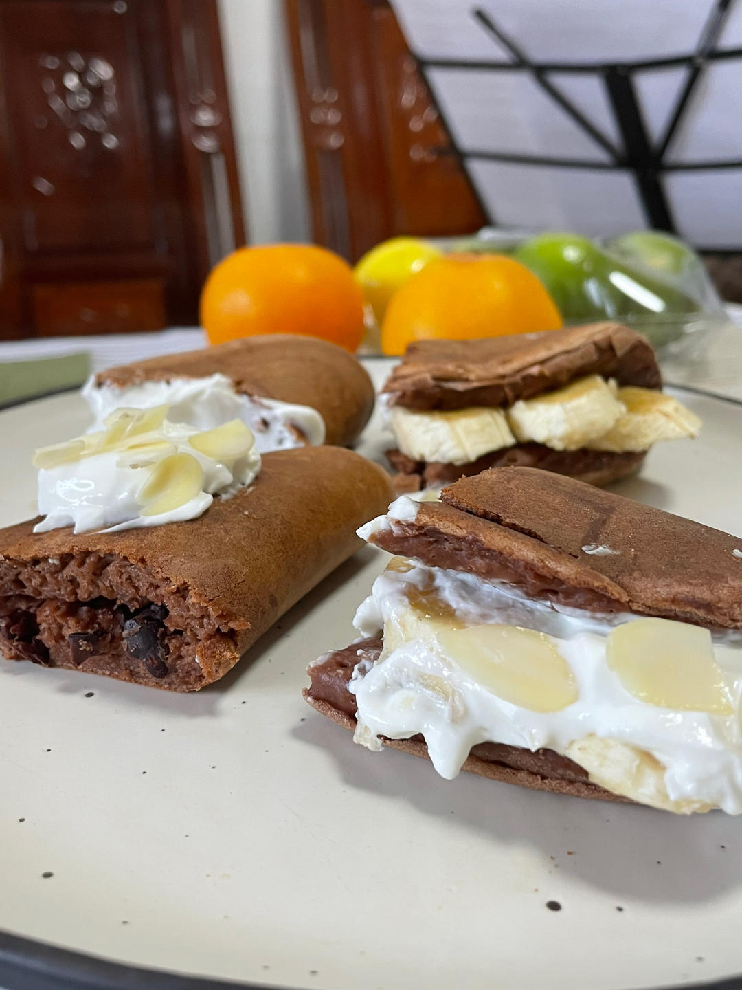 一口平底锅搞定✨松软可口🍫香蕉巧克力松饼