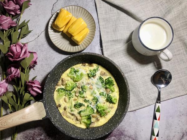 早餐：西兰花口蘑鸡蛋羹（饼）