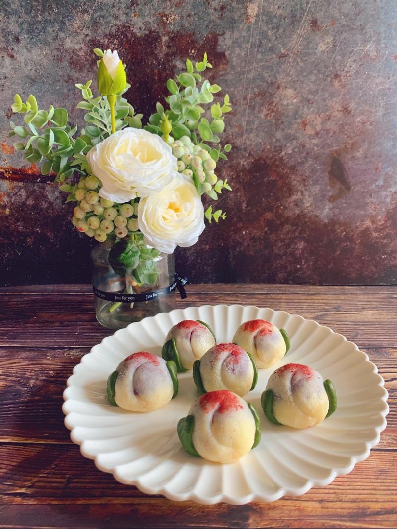 mini寿桃🍑伪青团雪媚娘冰皮月饼微波炉版