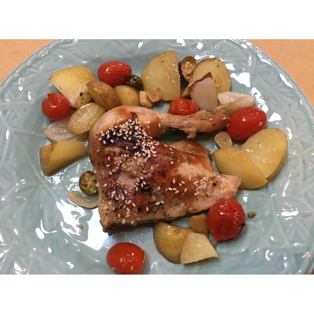 健康彩蔬烤鸡腿