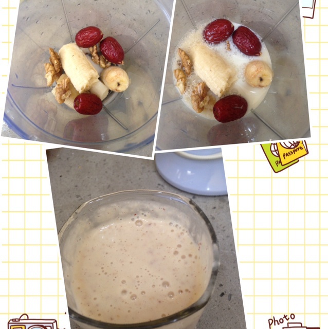 减肥餐营养奶昔（山药+红枣+核桃或花生+香蕉+牛奶或酸奶）