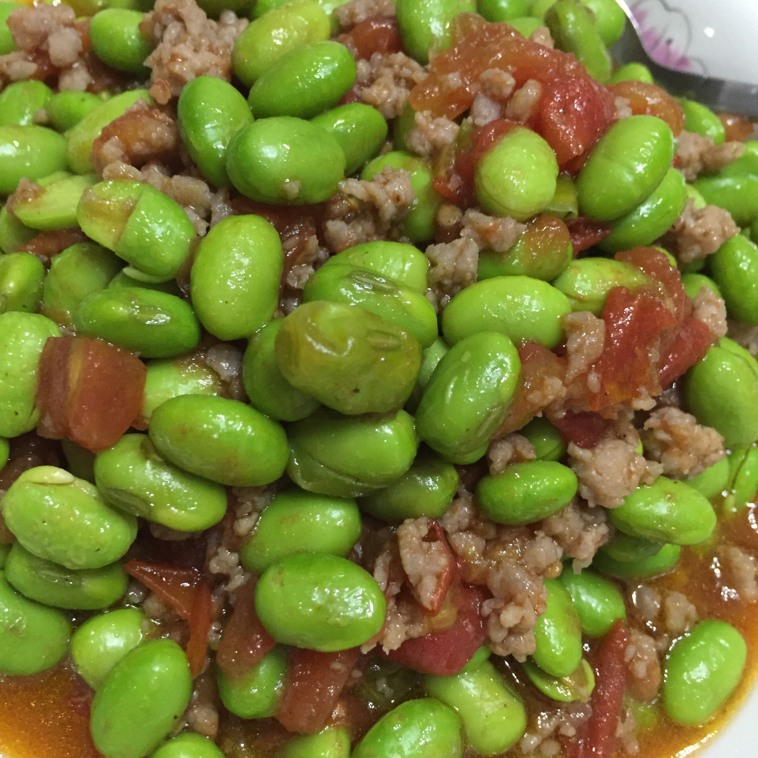 肉末番茄烧毛豆