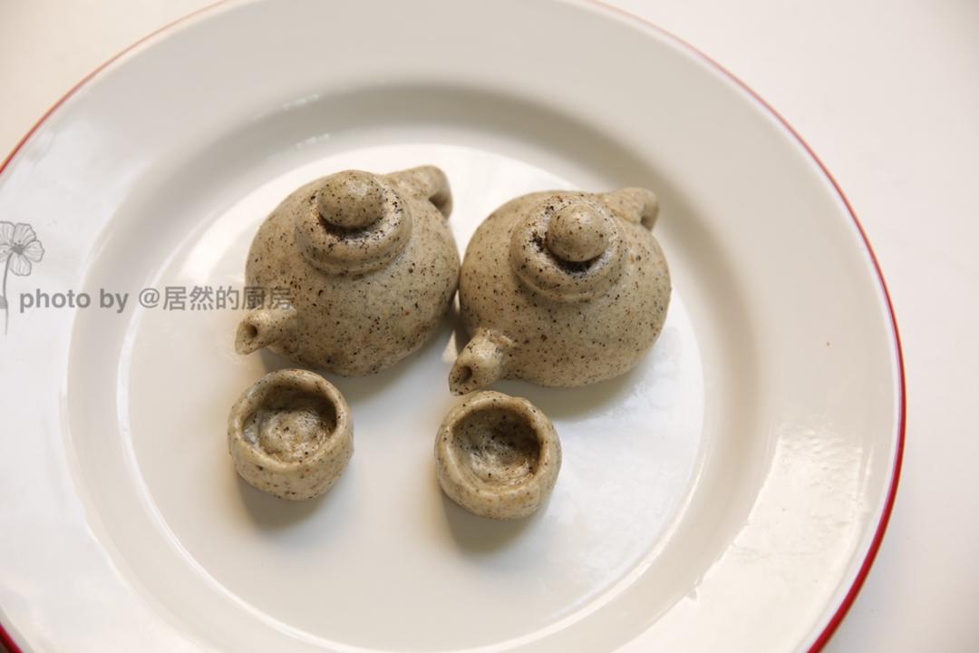 卡通馒头黑芝麻馒头-象形粗陶茶具