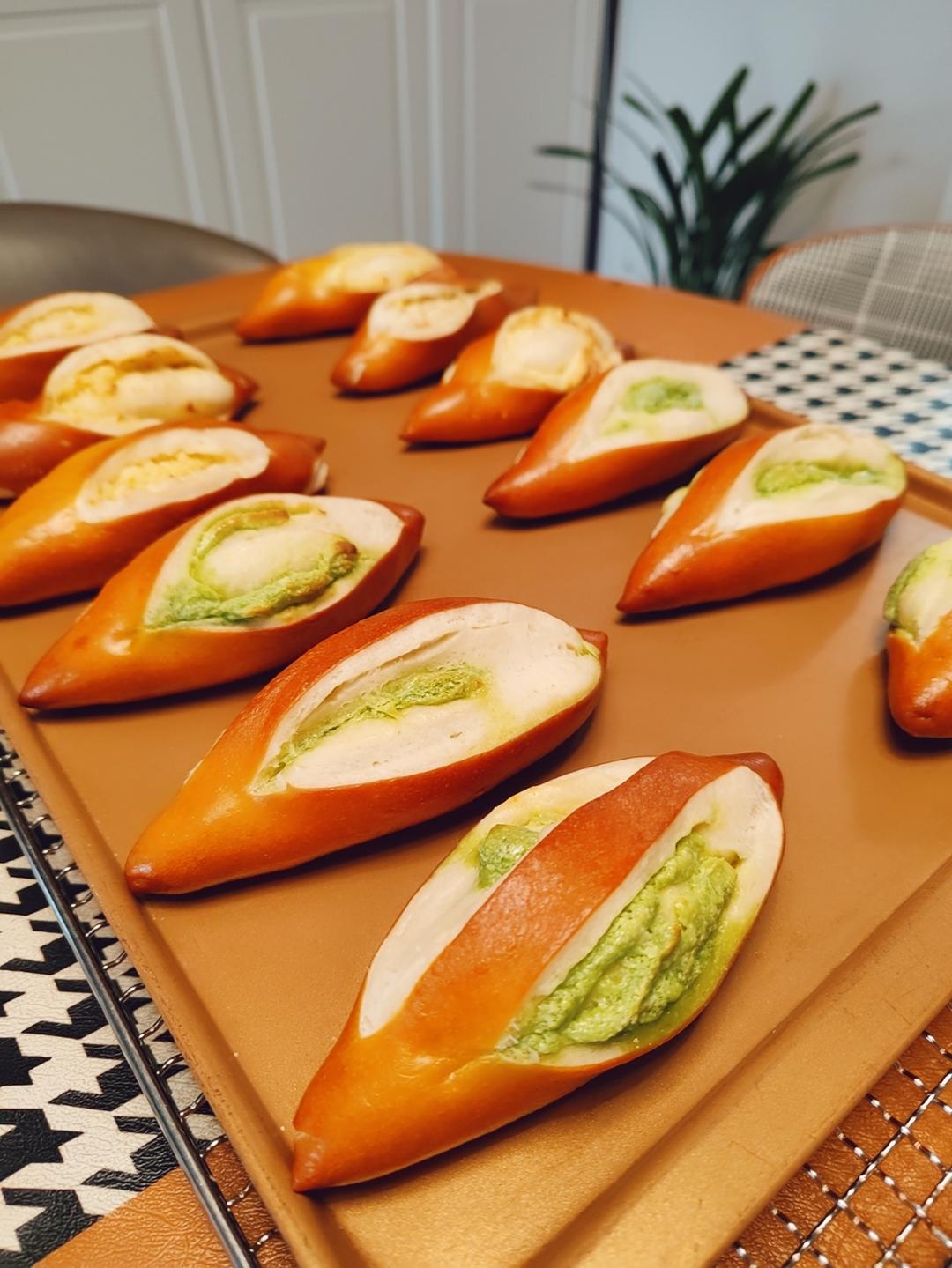 原味（抹茶）2款奶酥馅德式碱水面包｜一次搞定两种口味｜高颜值｜快手｜免手套膜｜免发酵