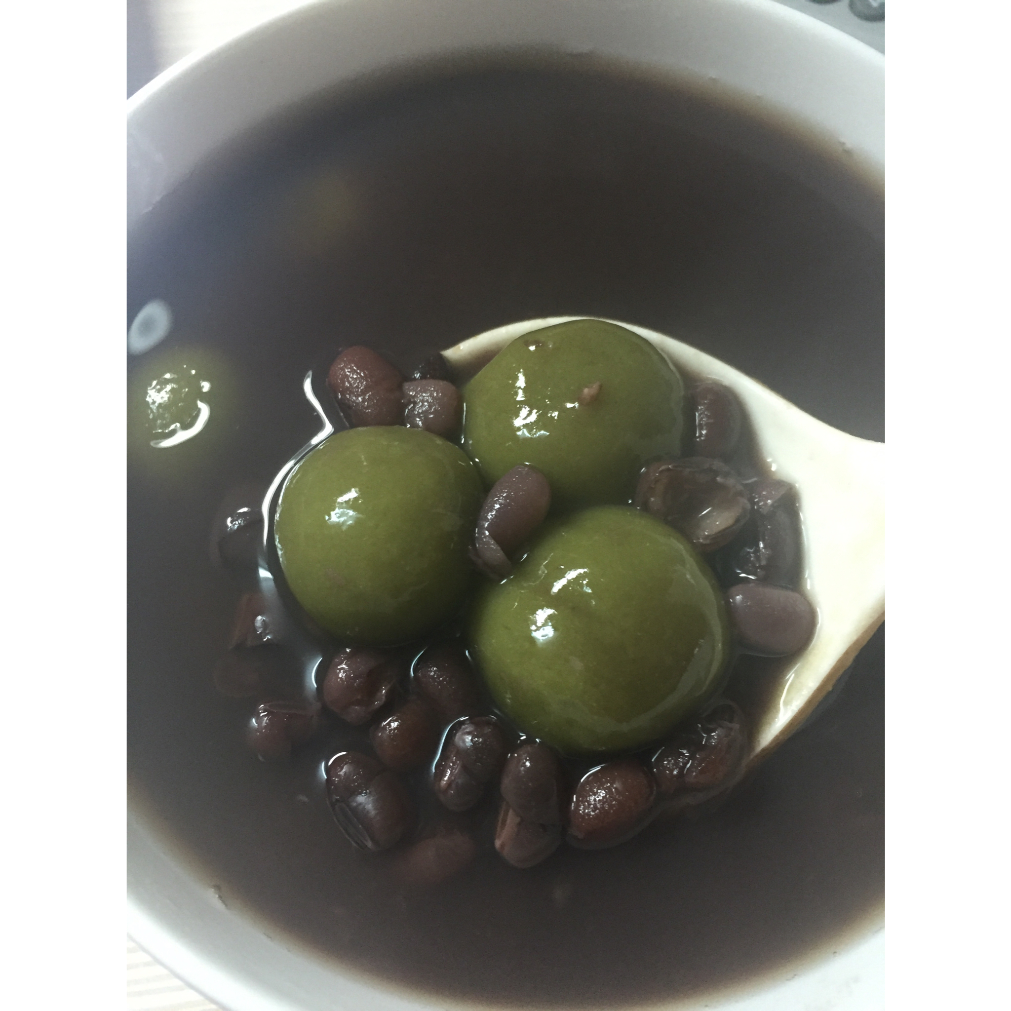 双拼抹茶小圆子红豆汤