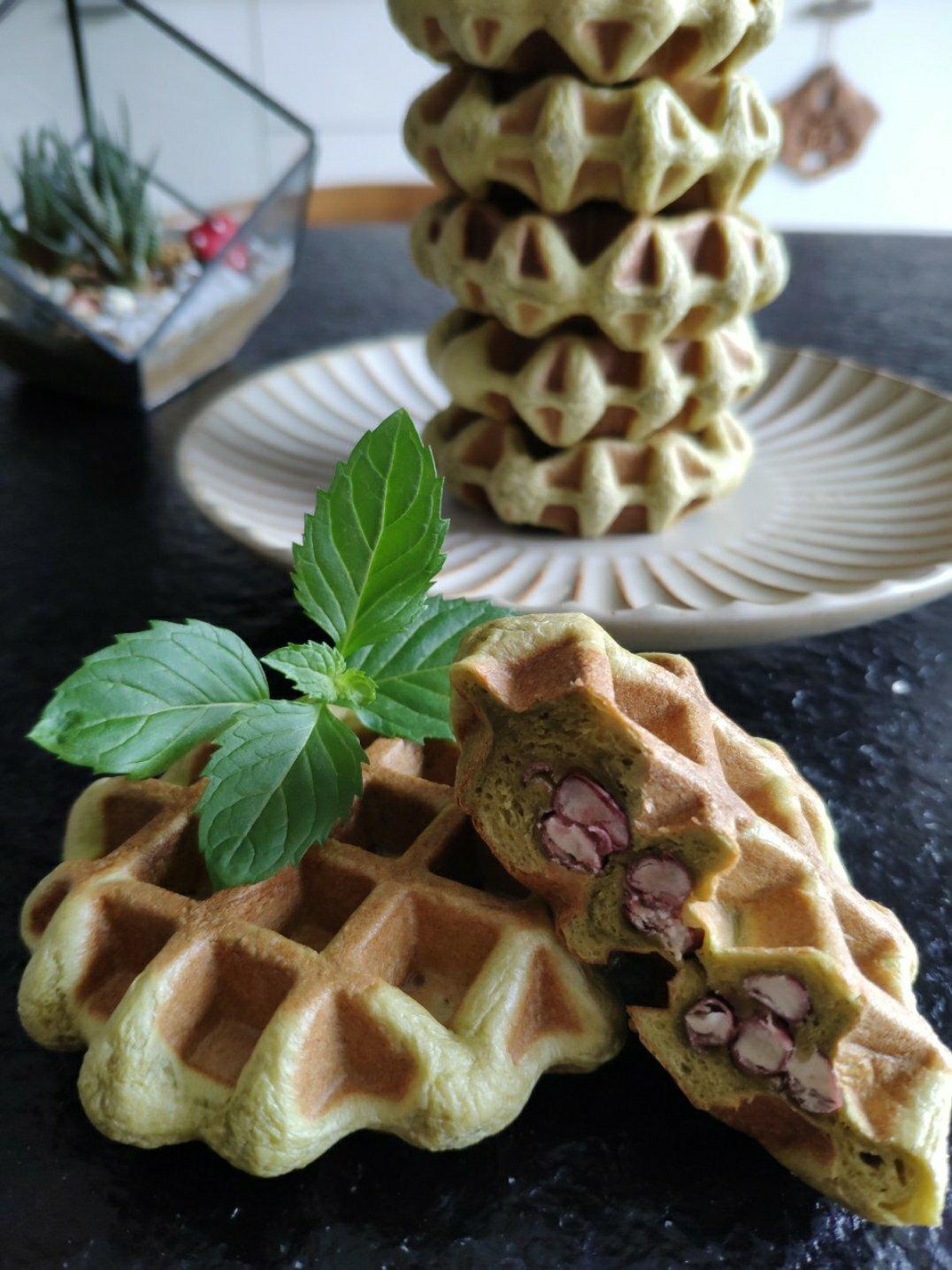 抹茶蜜豆华夫饼
