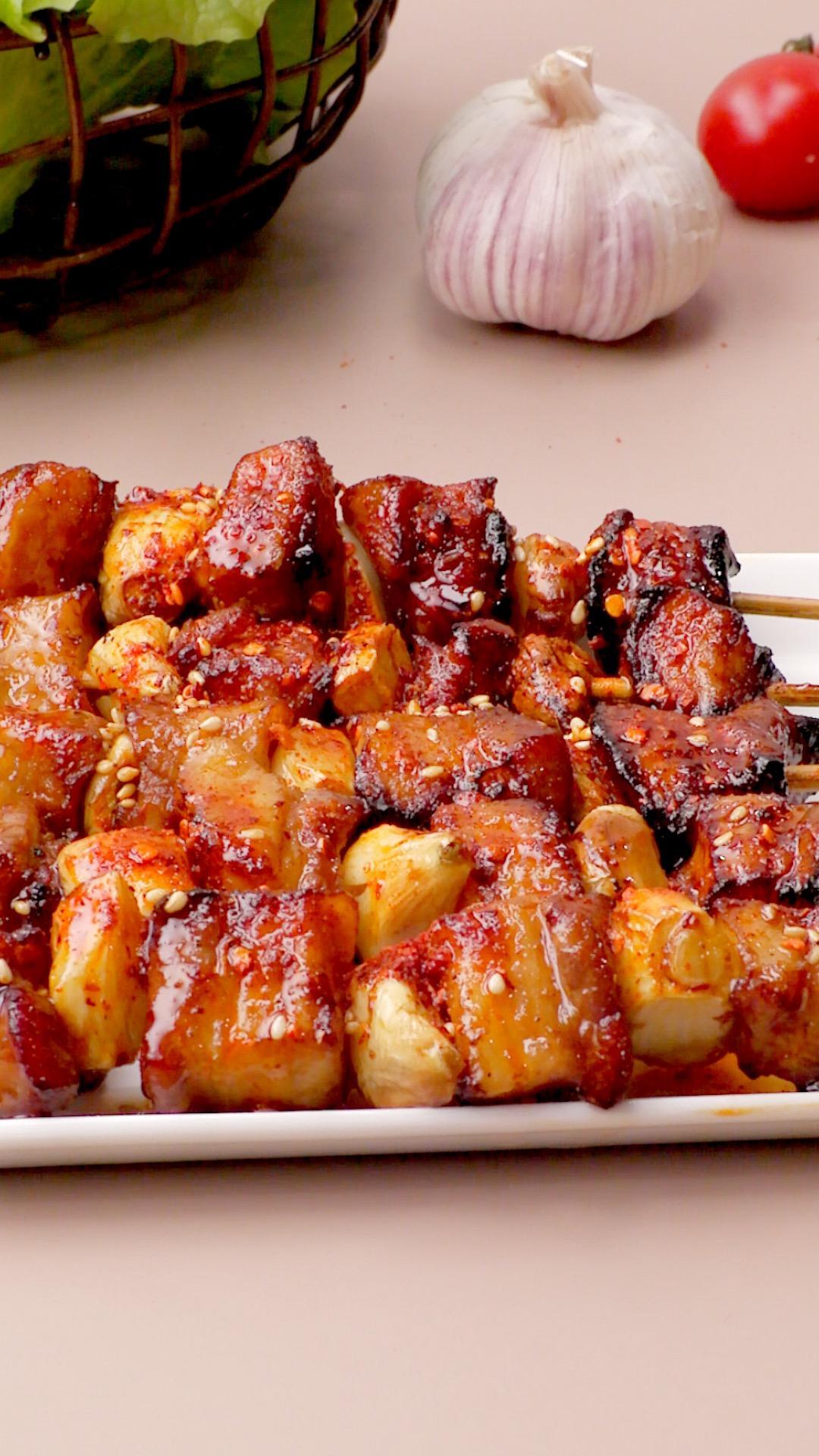 空气炸锅大蒜五花肉串