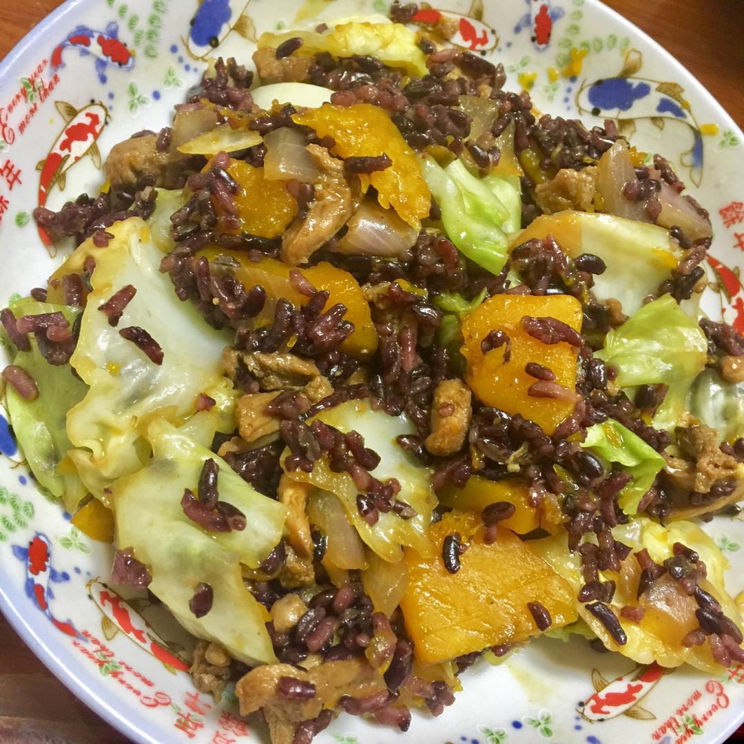 南瓜鸡菇营养拌饭