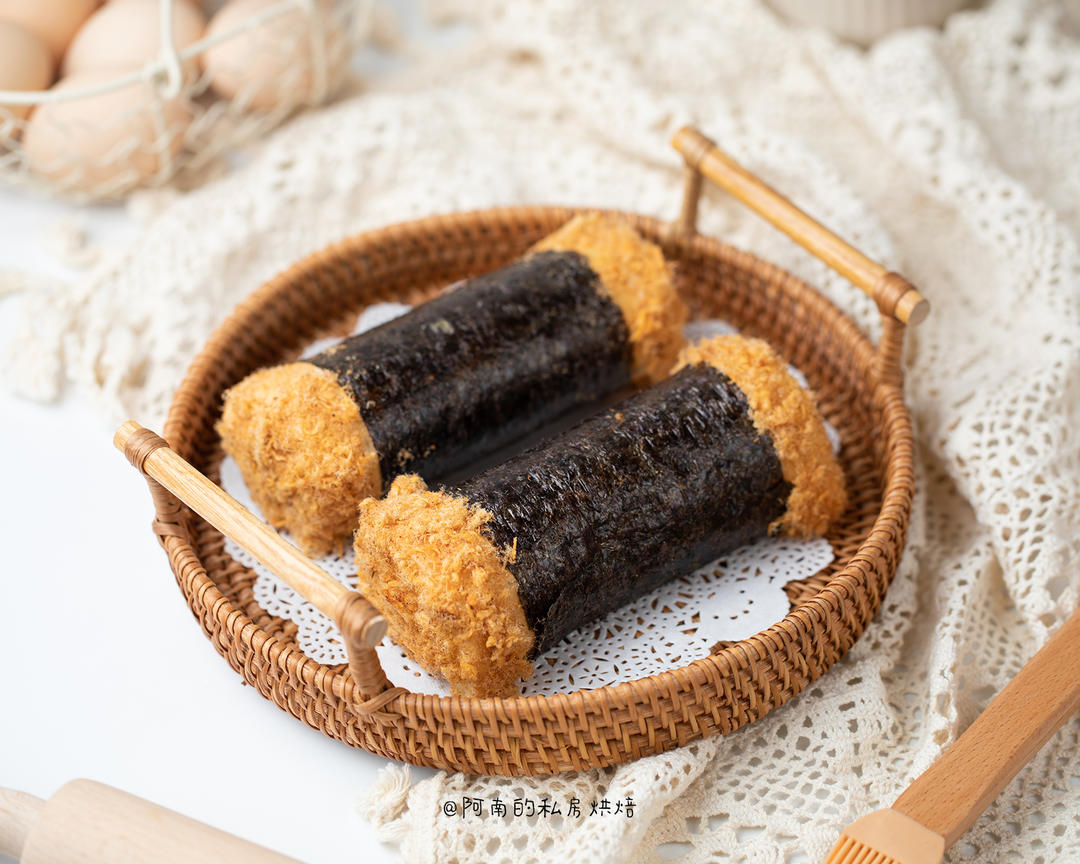 鸡柳紫菜肉松面包卷!可可爱爱的造型!的做法