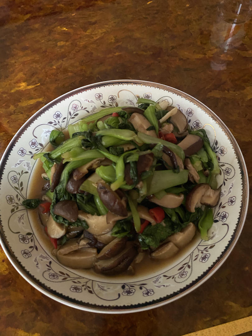 老丁的私房菜-香菇炒油菜