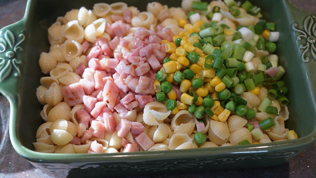 火腿玉米贝壳面沙拉 Creamy Seashells pasta salad with ham, corn and pea的做法 步骤9