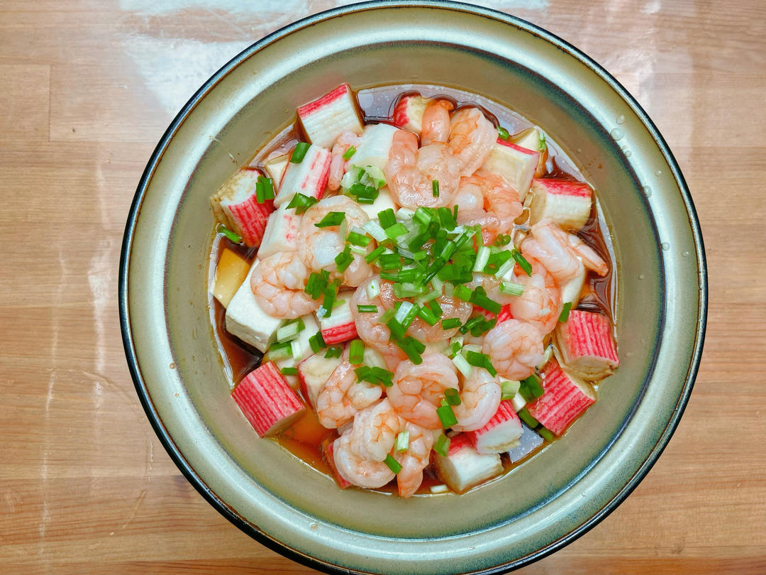 蟹棒虾仁蒸豆腐