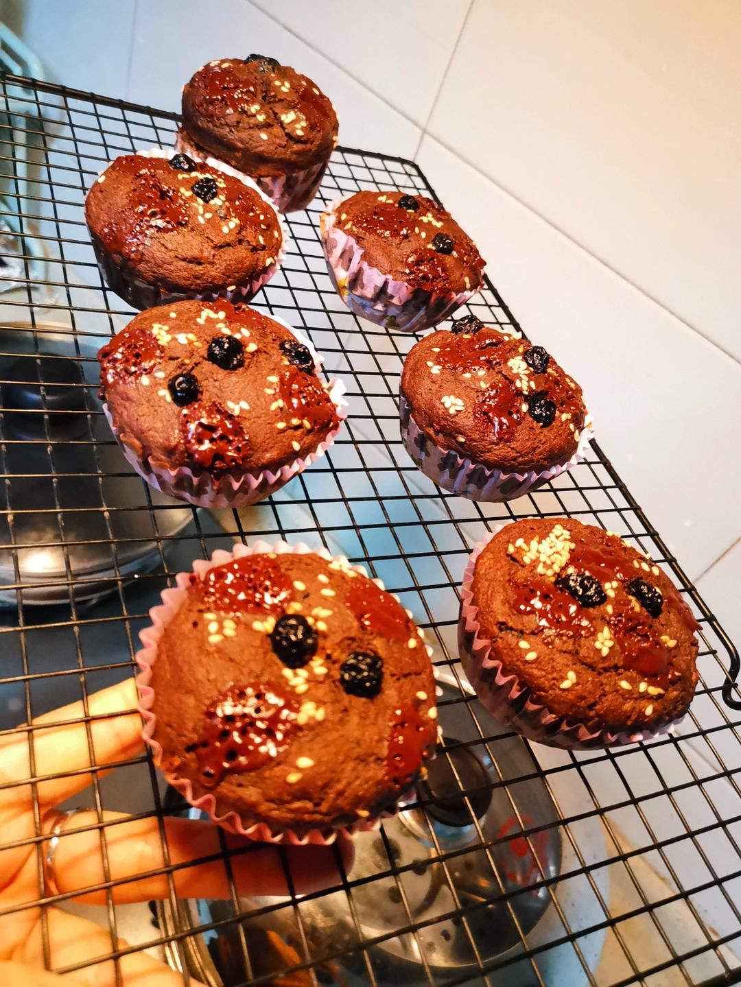 无油无糖超健康的香蕉🍌可可🍫全麦马芬蛋糕