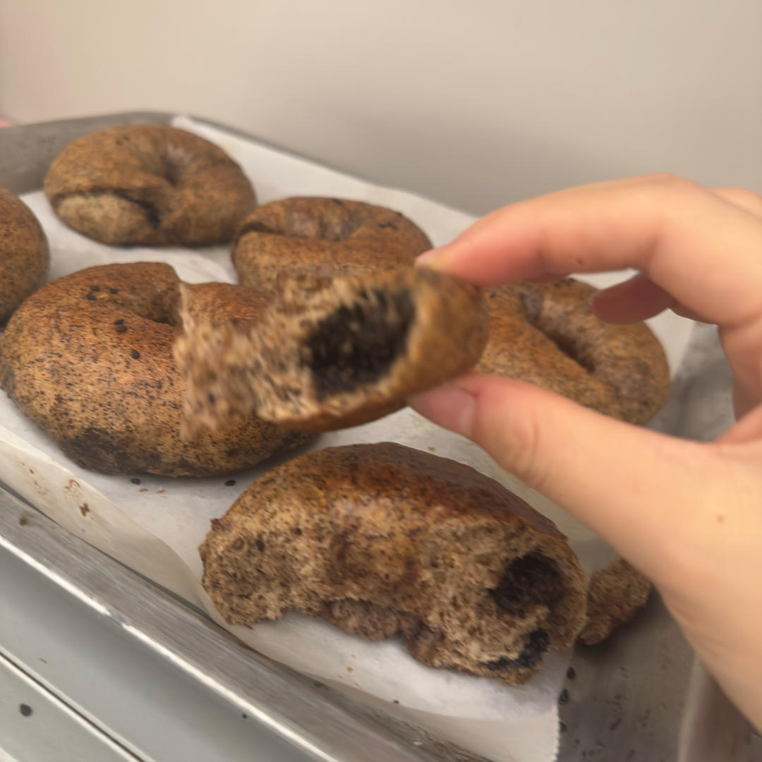 双重黑芝麻贝果🥯低油低糖巨好吃㊙️详细教程