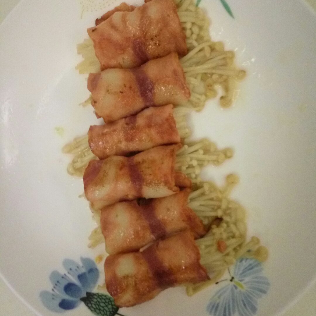 香煎培根金针菇卷