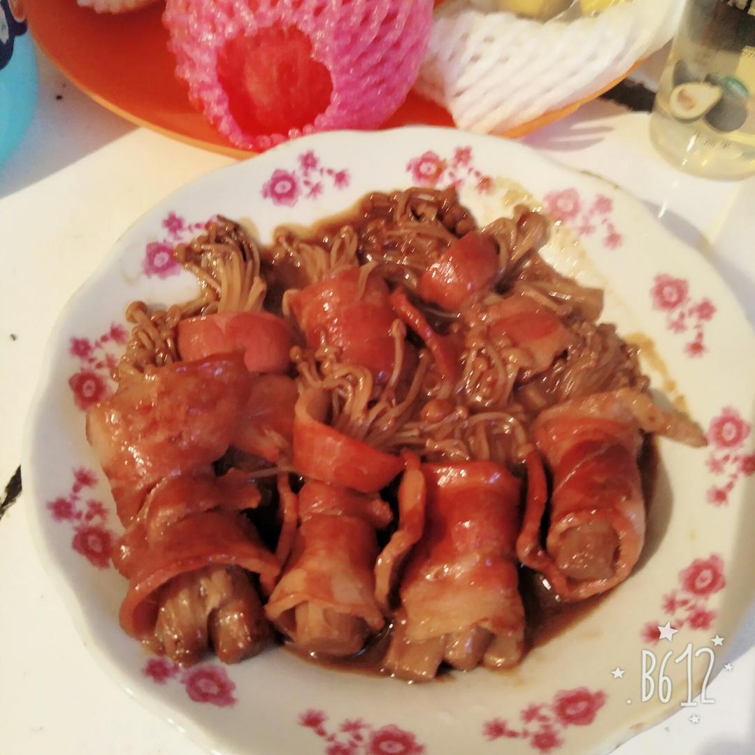 可乐金针菇培根卷
