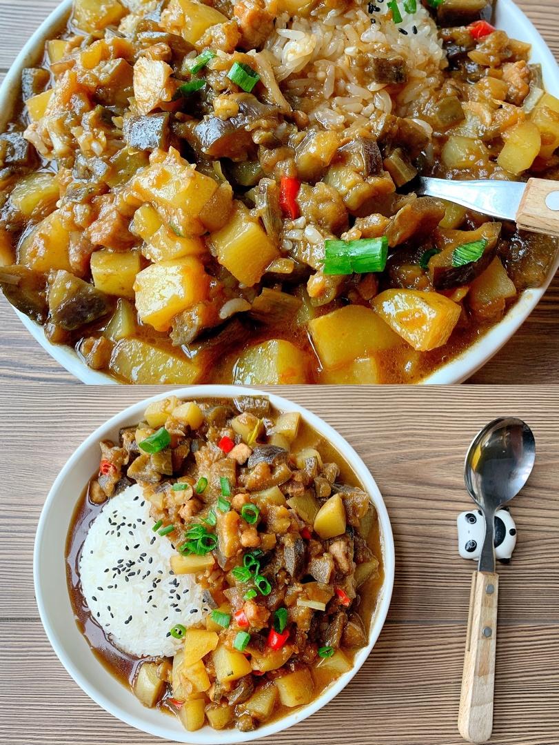 【茄子土豆烩饭】可以承包你一整锅白米饭🍚